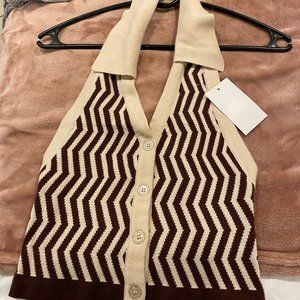 Fashion Halter Y2k with Collar Knitted Slim Button Crop Fitted Tank